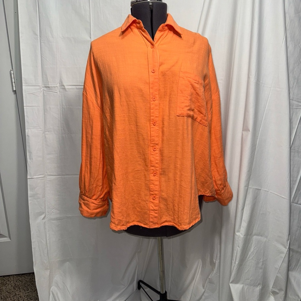 HERSY orange linen blend oversized button down shirt size women’s large